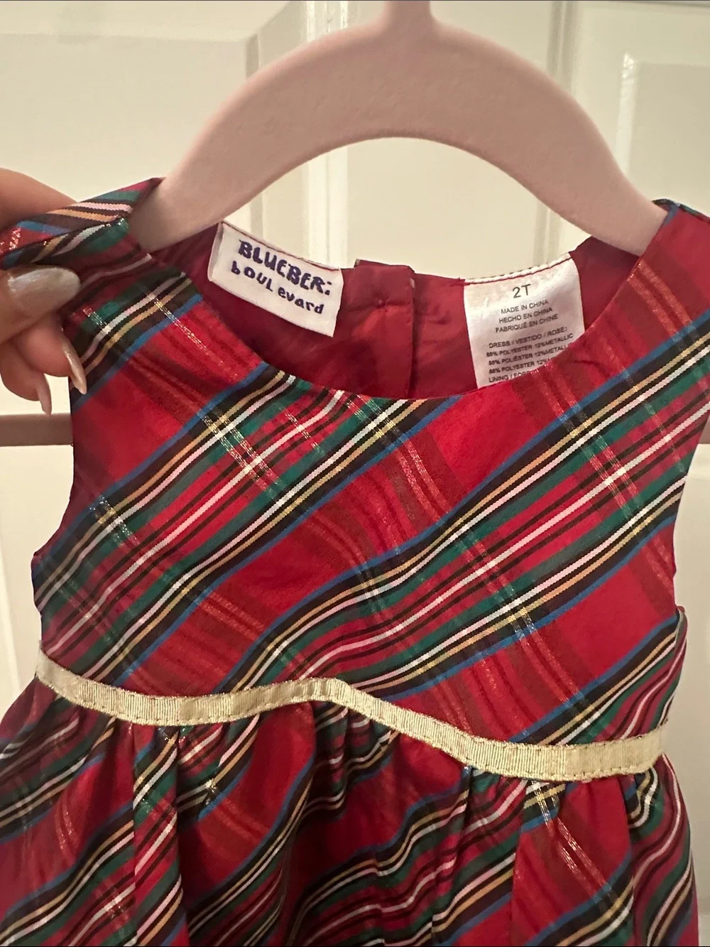 Blueberi Boulevard Red Plaid Dress with Gold Waistband